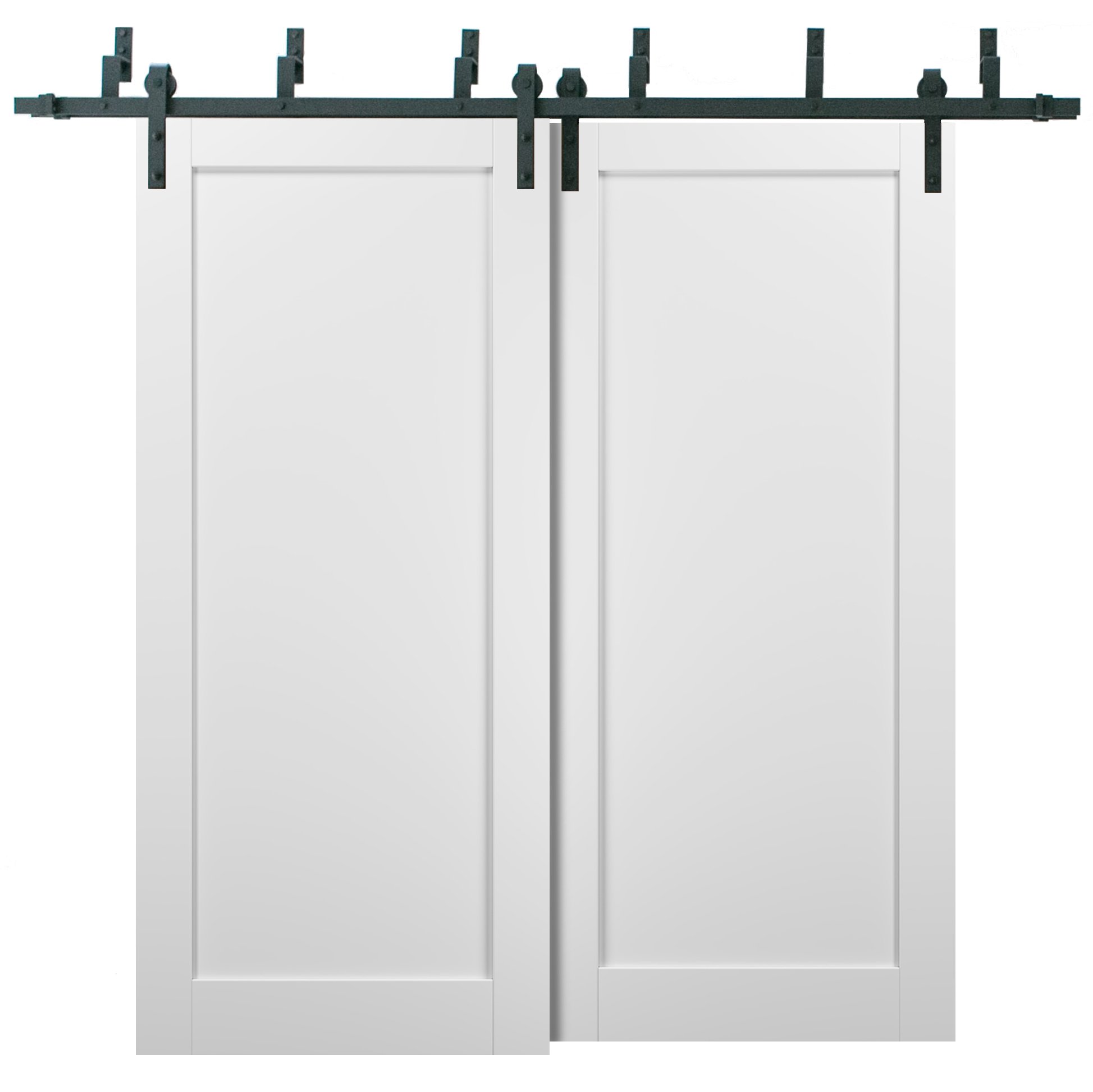 Barn Bypass Doors with 6.6ft Hardware | Quadro 4111 White Silk | Sturdy Heavy Duty Rails Kit Steel Set | Double Sliding Panel Door