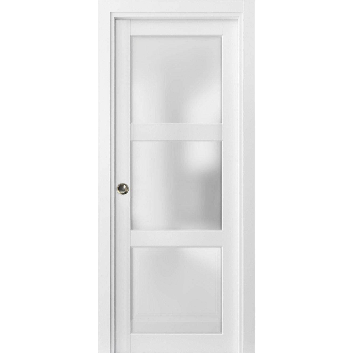 Panel Lite Pocket Door Frosted Glass | Lucia 2552 White Silk | Kit Trims Rail Hardware | Solid Wood Interior Pantry Kitchen Bedroom Sliding Closet Sturdy Doors -24