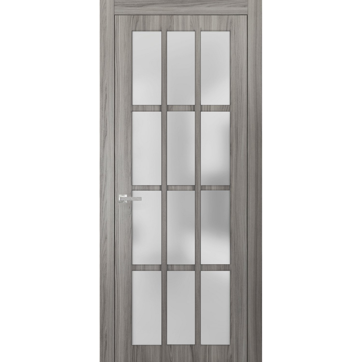 Solid French Door Frosted Glass 12 Lites | Felicia 3312 Ginger Ash | Single Regural Panel Frame Trims Handle | Bathroom Bedroom Sturdy Doors 