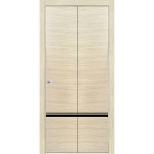 Sliding Closet Bi-fold Doors | Planum 0012 Natural Veneer and Aluminum Strips | Sturdy Tracks Moldings Trims Hardware Set | Wood Solid Bedroom Wardrobe Doors