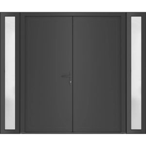 Front Exterior Prehung Metal-Plastic Double Doors / MANUX 8111 Antracite / 2 Sidelites Exterior WindoANT / Office Commercial and Residential Doors Entrance Patio Garage 96" x 80" Left-Hand