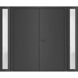 Front Exterior Prehung Metal-Plastic Double Doors / MANUX 8111 Antracite / 2 Sidelites Exterior WindoANT / Office Commercial and Residential Doors Entrance Patio Garage 96" x 80" Right-Hand