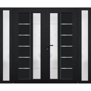 Front Exterior Prehung Metal-Plastic Double Doors / MANUX 8088 Matte Black / 2 Sidelites Exterior Windows / Office Commercial and Residential Doors Entrance Patio Garage 96" x 80" Right-Hand