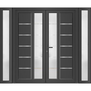 Front Exterior Prehung Metal-Plastic Double Doors / MANUX 8088 Antracite / 2 Sidelites Exterior WindoANT / Office Commercial and Residential Doors Entrance Patio Garage 96" x 80" Right-Hand