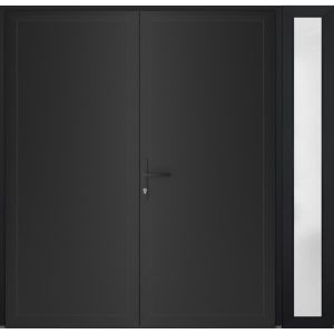Front Exterior Prehung Metal-Plastic Double Doors / MANUX 8111 Matte Black / Sidelite Exterior Window / Office Commercial and Residential Doors Entrance Patio Garage 84" x 80" Right-Hand