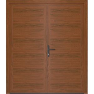 Front Exterior Prehung Metal-Plastic Double Doors / MANUX 8111 Walnut / Office Commercial and Residential Doors Entrance Patio Garage 72" x 80" Right-Hand