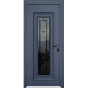 Front Exterior Prehung Steel Door / Ballucio 6044 Gray Graphite / Stainless Inserts Single Modern Painted-W36" x H80"-Left-hand Inswing