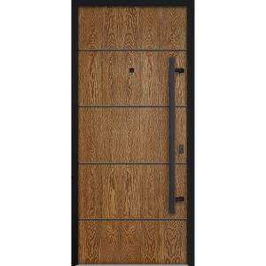 Front Exterior Prehung Steel Door / Deux 6683 Natural Oak / Entry Metal Modern Painted W36" x H80" Left hand Inswing