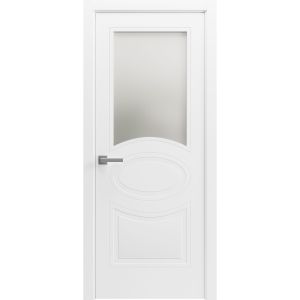 Solid French Door Opaque Glass / Mela 7012 Matte White / Single Regular Panel Frame Handle / Bathroom Bedroom Modern Doors -18" x 80"