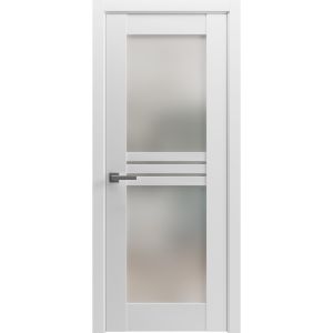 Solid French Door Opaque Glass 4 Lites / Mela 7222 White Silk / Single Regular Panel Frame Handle / Bathroom Bedroom Modern Doors -18" x 80"