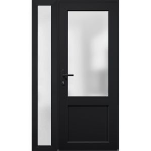 Front Exterior Prehung FiberGlass Door Frosted Glass / Manux 8422 Matte Black / Sidelight Exterior Window /  Office Commercial and Residential Doors Entrance Patio Garage-W36+12" x H80"-Right-hand Inswing