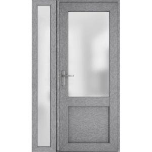 Front Exterior Prehung FiberGlass Door Frosted Glass / Manux 8422 Grey Ash / Sidelight Exterior Window /  Office Commercial and Residential Doors Entrance Patio Garage-W36+12" x H80"-Right-hand Inswing