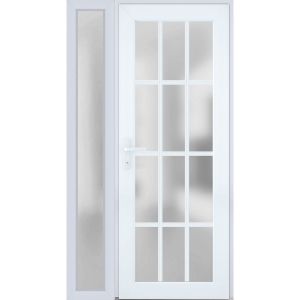 Front Exterior Prehung FiberGlass Door Frosted Glass / Manux 8312 White Silk / Sidelight Exterior Window /  Office Commercial and Residential Doors Entrance Patio Garage-W36+12" x H80"-Right-hand Inswing
