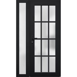 Front Exterior Prehung FiberGlass Door Frosted Glass / Manux 8312 Matte Black / Sidelight Exterior Window /  Office Commercial and Residential Doors Entrance Patio Garage-W36+12" x H80"-Right-hand Inswing