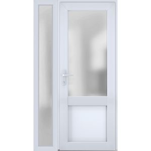 Front Exterior Prehung FiberGlass Door Frosted Glass / Manux 8422 White Silk / Sidelight Exterior Window /  Office Commercial and Residential Doors Entrance Patio Garage-W36+12" x H80"-Right-hand Inswing
