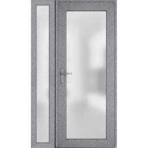 Front Exterior Prehung FiberGlass Door Frosted Glass / Manux 8102 Grey Ash / Sidelight Exterior Window /  Office Commercial and Residential Doors Entrance Patio Garage-W30+12" x H80"-Right-hand Inswing