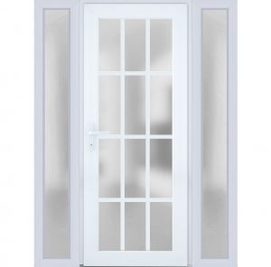 Front Exterior Prehung FiberGlass Door Frosted Glass / Manux 8312 White Silk / 2 Sidelight Exterior Windows / Office Commercial and Residential Doors Entrance Patio Garage-W12+36+12" x H80"-Right-hand Inswing