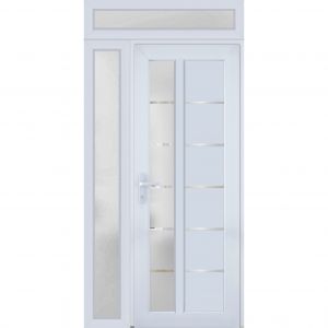 Front Exterior Prehung FiberGlass Door Frosted Glass / Manux 8088 White Silk / Sidelight and Transom Window / Office Commercial and Residential Doors Entrance Patio Garage-W36+12" x H80+14"-Right-hand Inswing