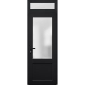 Front Exterior Prehung FiberGlass Door Frosted Glass / Manux 8422 Matte Black / Transom Window / Office Commercial and Residential Doors Entrance Patio Garage-W36" x H80+14"-Right-hand Inswing