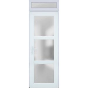 Front Exterior Prehung FiberGlass Door Frosted Glass / Manux 8552 White Silk / Transom Window / Office Commercial and Residential Doors Entrance Patio Garage-W36" x H80+14"-Right-hand Inswing