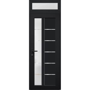 Front Exterior Prehung FiberGlass Door Frosted Glass / Manux 8088 Matte Black / Transom Window / Office Commercial and Residential Doors Entrance Patio Garage-W36" x H80+14"-Right-hand Inswing
