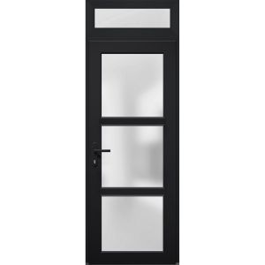 Front Exterior Prehung FiberGlass Door Frosted Glass / Manux 8552 Matte Black / Transom Window / Office Commercial and Residential Doors Entrance Patio Garage-W36" x H80+14"-Right-hand Inswing