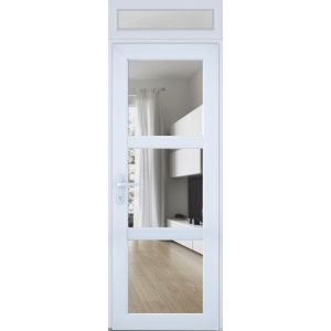 Front Exterior Prehung FiberGlass Door Clear Glass See-through / Manux 8555 White Silk Clear Glass / Transom Window / Office Commercial and Residential Doors Entrance Patio Garage-W36" x H80+14"-Right-hand Inswing