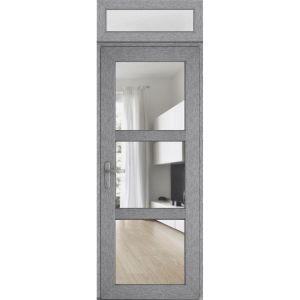 Front Exterior Prehung FiberGlass Door Clear Glass See-through / Manux 8555 Grey Ash Clear Glass / Transom Window / Office Commercial and Residential Doors Entrance Patio Garage-W36" x H80+14"-Right-hand Inswing
