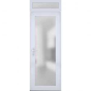 Front Exterior Prehung FiberGlass Door Frosted Glass / Manux 8102 White Silk / Transom Window / Office Commercial and Residential Doors Entrance Patio Garage-W30" x H80+14"-Right-hand Inswing