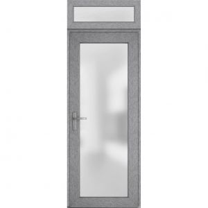 Front Exterior Prehung FiberGlass Door Frosted Glass / Manux 8102 Grey Ash / Transom Window / Office Commercial and Residential Doors Entrance Patio Garage-W30" x H80+14"-Right-hand Inswing