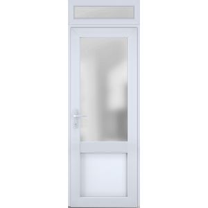 Front Exterior Prehung FiberGlass Door Frosted Glass / Manux 8422 White Silk / Transom Window / Office Commercial and Residential Doors Entrance Patio Garage-W36" x H80+14"-Right-hand Inswing