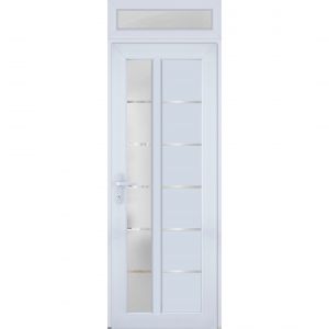Front Exterior Prehung FiberGlass Door Frosted Glass / Manux 8088 White Silk / Transom Window / Office Commercial and Residential Doors Entrance Patio Garage-W36" x H80+14"-Right-hand Inswing