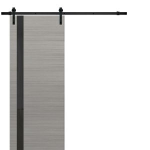 Sturdy Barn Door | Planum 0040 Ginger Ash with Black Glass | 6.6FT Rail Hangers Heavy Hardware Set | Solid Panel Interior Doors