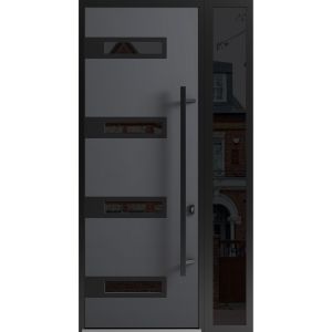 Front Exterior Prehung Steel Door / Ronex 0131 Grey 96" / Sidelight Exterior Window Sidelite / Entry Metal Modern Painted W36+12" x H96" Left hand Inswing