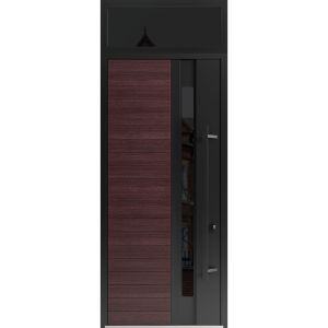 Front Exterior Prehung Steel Door / Ronex 0162 Red Oak 96" / Transom Window Sidelite / Entry Metal Modern Painted W36" x H96+16" Left hand Inswing