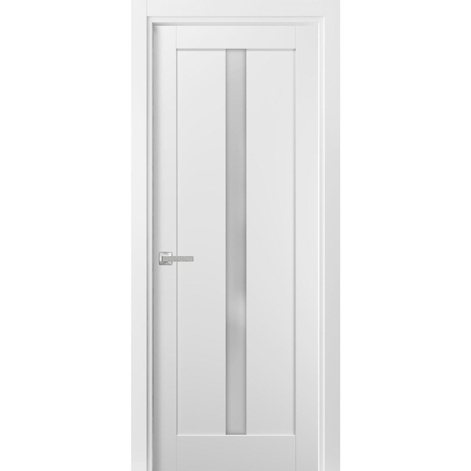 Pantry Kitchen Lite Door with Hardware | Quadro 4112 White Silk with Frosted Opaque Glass | Single Panel Frame Trims | Bathroom Bedroom Sturdy Doors 