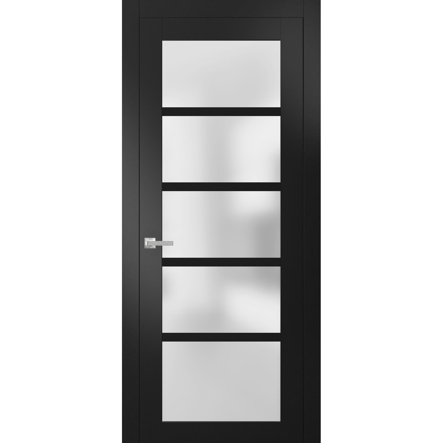 Solid French Door Frosted Glass | Quadro 4002 Matte Black | Single Regular Panel Frame Trims Handle | Bathroom Bedroom Sturdy Doors 