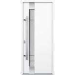 Front Exterior Prehung Steel Door / Deux 1713 White Enamel / Stainless Inserts Single Modern Painted