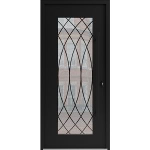 Front Exterior Prehung Aluminum Door / Iron 1600 Black / Entry Steel Metal Classic Painted 36 x 80 (36" x 80")-Left-hand Inswing