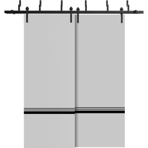 Barn Bypass Doors with 6.6ft Hardware | Planum 0012 Matte Grey and Aluminum Strips | Sturdy Heavy Duty Rails Kit Steel Set | Double Sliding Door