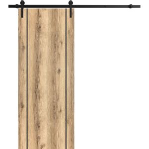 Sliding Barn Door with Hardware | Planum 0017 Oak | 6.6FT Rail Hangers Sturdy Set | Modern Solid Panel Interior Doors-18" x 80"