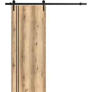 Sliding Barn Door with Hardware | Planum 0016 Oak | 6.6FT Rail Hangers Sturdy Set | Modern Solid Panel Interior Doors