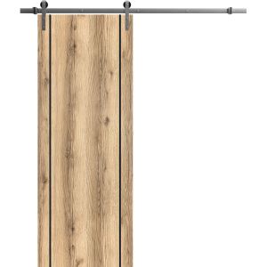 Sliding Barn Door with 6.6ft Hardware | Planum 0017 Oak and Aluminum Strips | Rail Hangers Sturdy Silver Set | Modern Solid Panel Interior Doors-18" x 80"