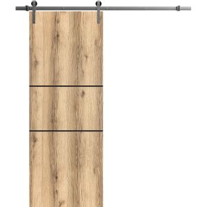 Sliding Barn Door with 6.6ft Hardware | Planum 0014 Oak | Rail Hangers Sturdy Silver Set | Modern Solid Panel Interior Doors