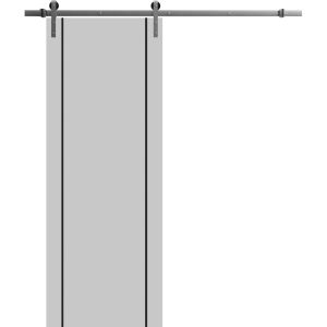 Sliding Barn Door with 6.6ft Hardware | Planum 0017 Matte Grey | Rail Hangers Sturdy Silver Set | Modern Solid Panel Interior Doors