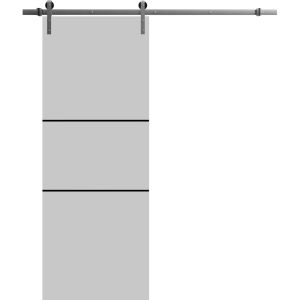 Sliding Barn Door with 6.6ft Hardware | Planum 0014 Matte Grey | Rail Hangers Sturdy Silver Set | Modern Solid Panel Interior Doors