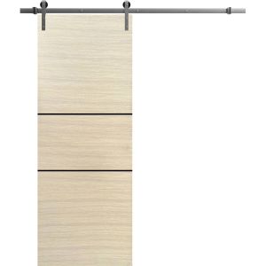 Sliding Barn Door with 6.6ft Hardware | Planum 0014 Natural Veneer | Rail Hangers Sturdy Silver Set | Modern Solid Panel Interior Doors