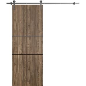 Sliding Barn Door with 6.6ft Hardware | Planum 0014 Walnut | Rail Hangers Sturdy Silver Set | Modern Solid Panel Interior Doors