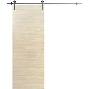 Sliding Barn Door with 6.6ft Hardware | Planum 0010 Natural Veneer | Rail Hangers Sturdy Silver Set | Modern Solid Panel Interior Doors