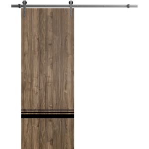 Sliding Barn Door with 6.6ft Hardware | Planum 0012 Walnut | Rail Hangers Sturdy Silver Set | Modern Solid Panel Interior Doors